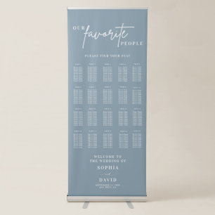 Dusty Blue Calligraphy Wedding Seating Chart Retractable Banner