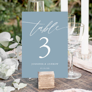 Dusty Blue Calligraphy Wedding Table Seating Cards