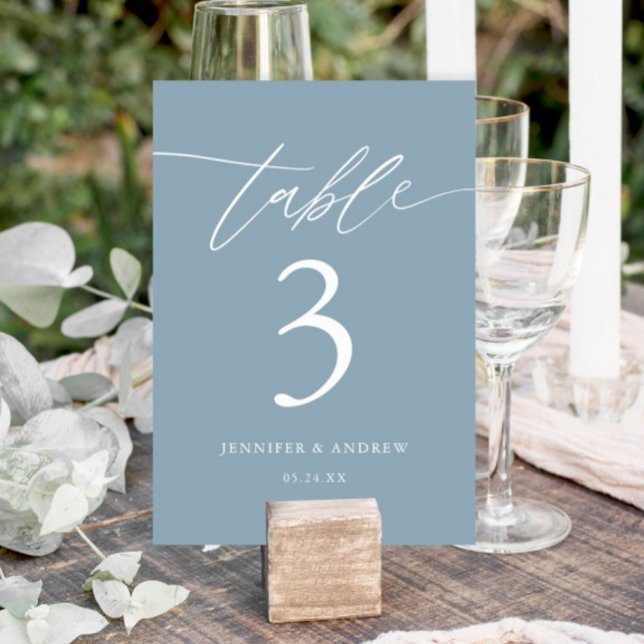 Dusty Blue Calligraphy Wedding Table Seating Cards (Creator Uploaded)