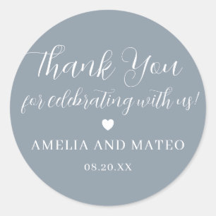 Dusty Blue Calligraphy Wedding Thank You Favour Classic Round Sticker