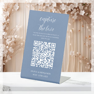 Dusty Blue   Capture The Love QR Code Pedestal Sign