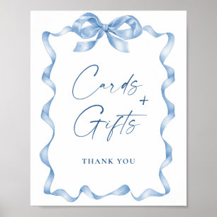 Dusty Blue Cards and Gift Bow Bridal Shower Poster
