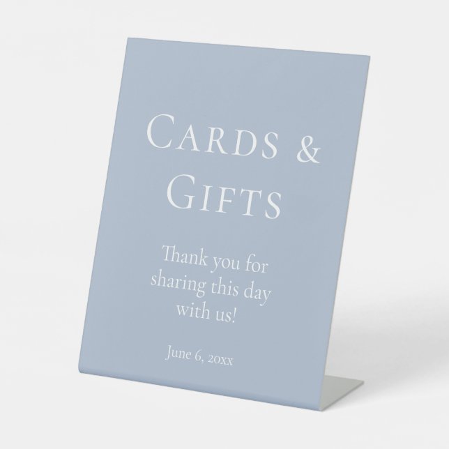 Dusty Blue Cards and Gifts Bridal Shower  Pedestal Sign (Front)