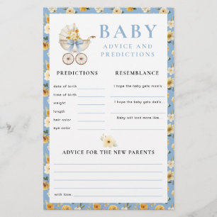 Dusty Blue Carriage Baby Advice & Predictions Card