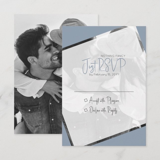 Dusty Blue Casual Minimalist Modern Geometric RSVP Card (Front/Back)