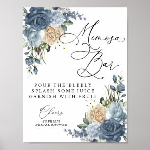 Dusty Blue & Champagne Floral Bridal Shower Mimosa Poster