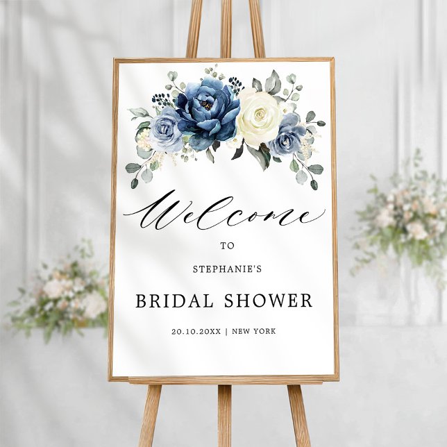 Dusty Blue Champagne Ivory Bridal Shower Welcome Poster (Dusty Blue Champagne Ivory Bridal Shower Welcome Poster)