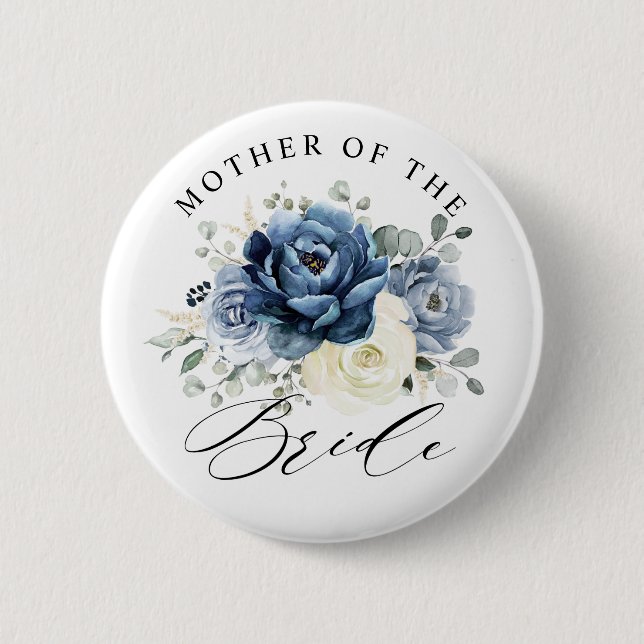 Dusty Blue Champagne Ivory Mother of the Bride But 6 Cm Round Badge (Front)