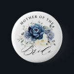Dusty Blue Champagne Ivory Mother of the Bride But 6 Cm Round Badge<br><div class="desc">Dusty blue floral mother of the bride button featuring elegant bouquet of navy blue, royal blue , white , gold, champagne ivory, blush colour rose , ranunculus flower buds and sage green eucalyptus leaves and elegant watercolor bouquet. Please contact me for any help in customisation or if you need any...</div>