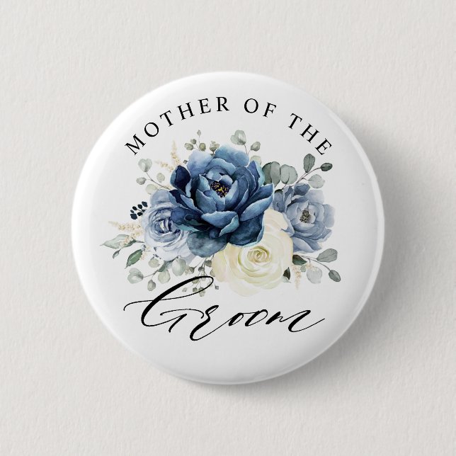 Dusty Blue Champagne Ivory Mother of the groom But 6 Cm Round Badge (Front)