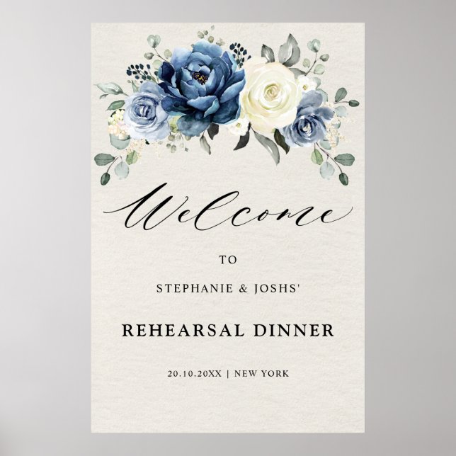 Dusty Blue Champagne Rehearsal Dinner Welcome  Pos Poster (Front)