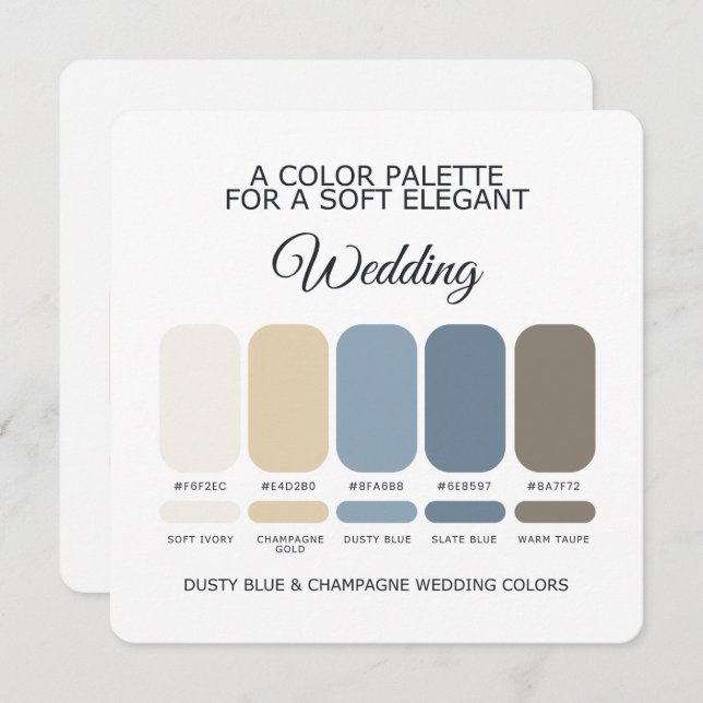 Dusty Blue Champagne Wedding Color Palette Card (Front/Back)