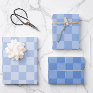 Dusty Blue Checked Pattern Wrapping Paper Sheet