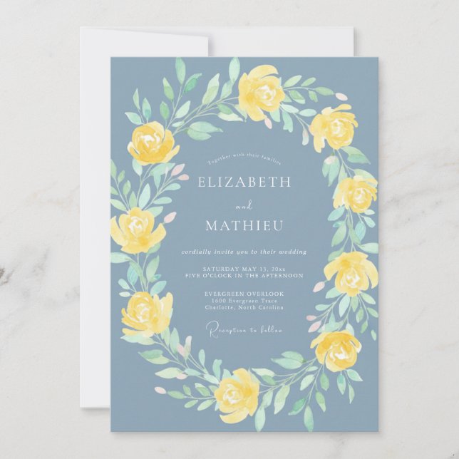 Dusty Blue Cheerful Spring Wedding Invitation (Front)