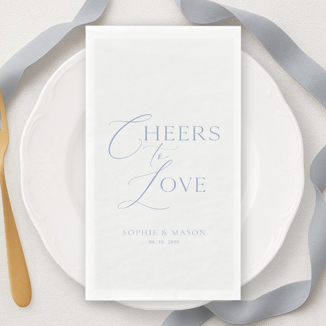 Dusty Blue “Cheers to Love” Wedding Napkin (Creator Uploaded)
