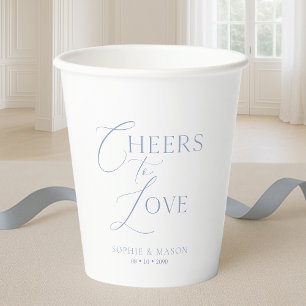 Dusty Blue “Cheers to Love” Wedding Paper Cups