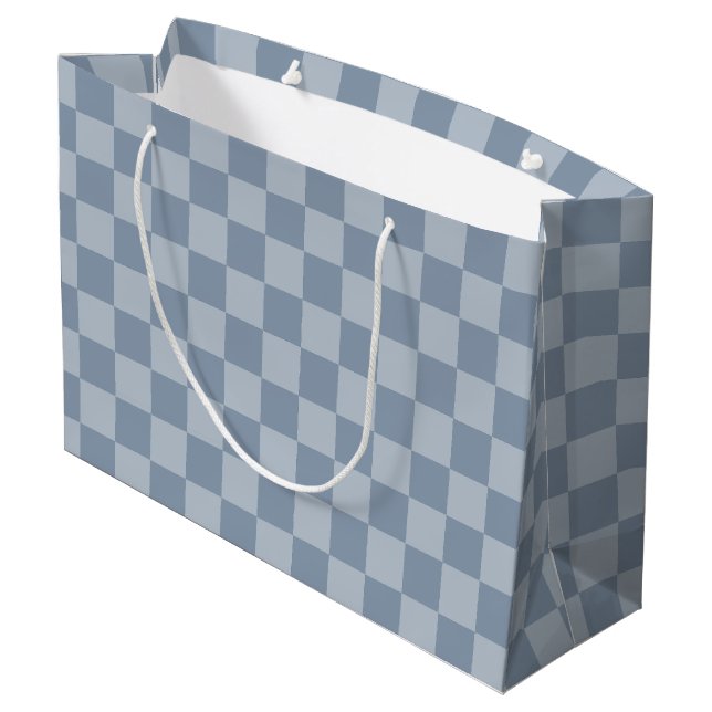 Dusty Blue Chequerboard Large Gift Bag (Back Angled)