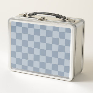 Dusty Blue Chequerboard Metal Lunch Box