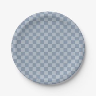 Dusty Blue Chequerboard Paper Plate