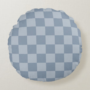 Dusty Blue Chequerboard Round Cushion