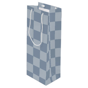 Dusty Blue Chequerboard Wine Gift Bag