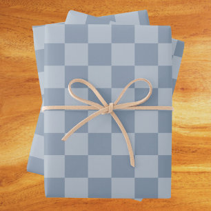 Dusty Blue Chequerboard Wrapping Paper Sheet