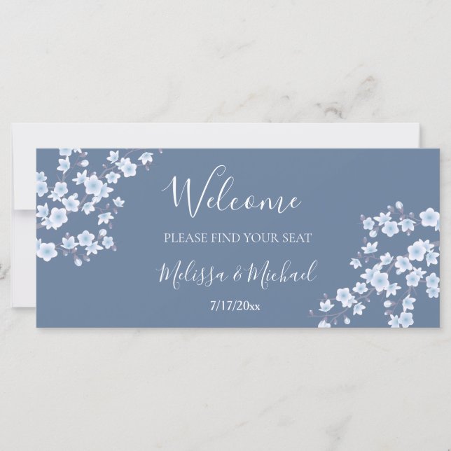 Dusty Blue Cherry Blossom |  Seating Chart Header (Front)