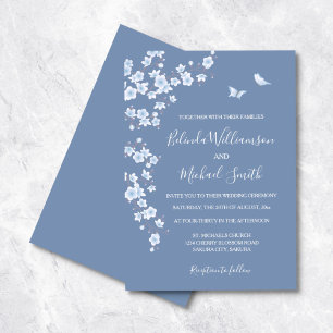 Dusty Blue Cherry Blossom   Wedding Invitation