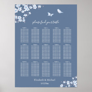Dusty Blue Cherry Blossom   Wedding Seating Chart