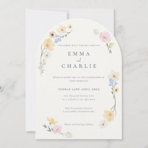 Dusty Blue Chic Boho Pastel Wildflowers Wedding Invitation