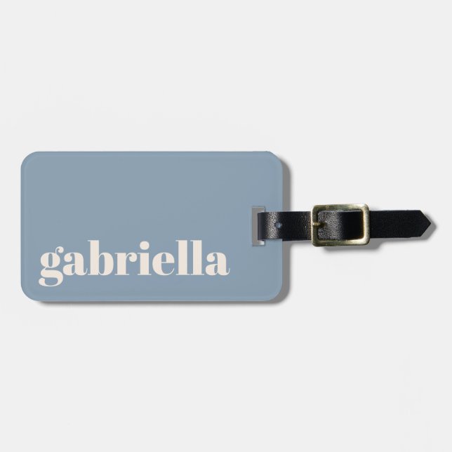 Dusty Blue Chic Bold Typography Personalised Name  Luggage Tag (Front Horizontal)