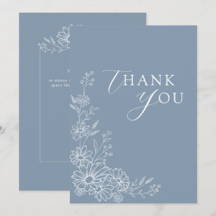 Dusty Blue Chic Botanical Daisy Garden Wedding Thank You Card