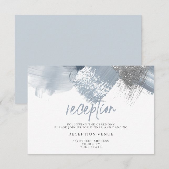 Dusty Blue Chic Brushstrokes Invitation (Front/Back)