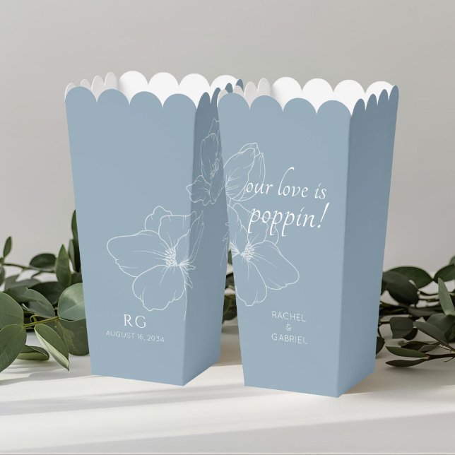 Dusty Blue | Chic Floral Couple Popcorn  Favour Box (Creator Uploaded)