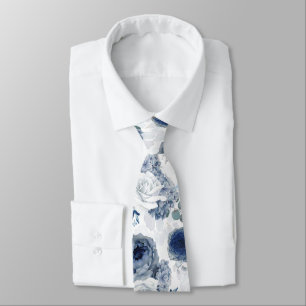 Dusty Blue Chic Floral Elegant Botanical Grooms Tie