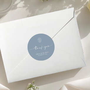 Dusty Blue Chic & Modern Wedding Monogram Classic Round Sticker