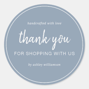 Dusty Blue Chic Script Thank You For Shopping Classic Round Sticker