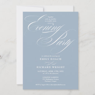 Dusty Blue Chic Script Wedding Evening Party Invitation
