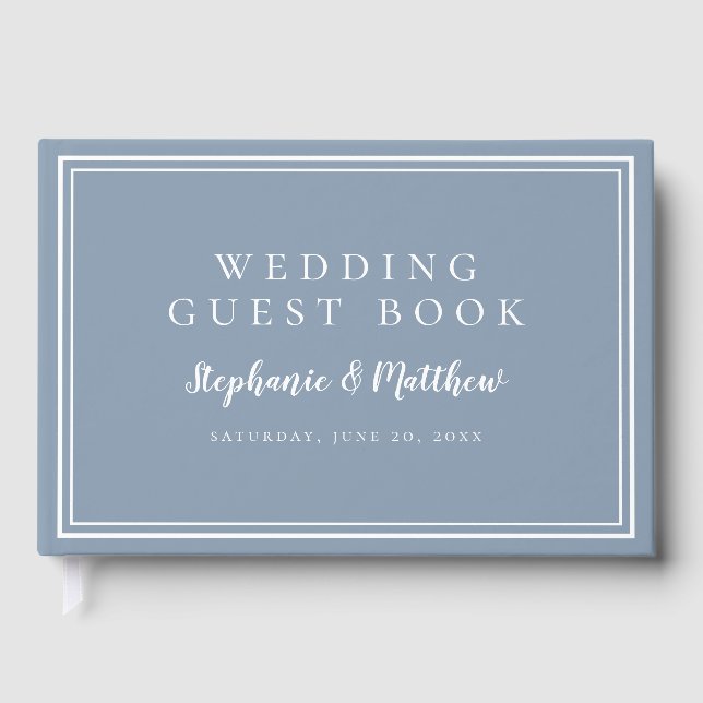 Dusty Blue Chic Simple Minimalist Wedding Guest Book (Front)