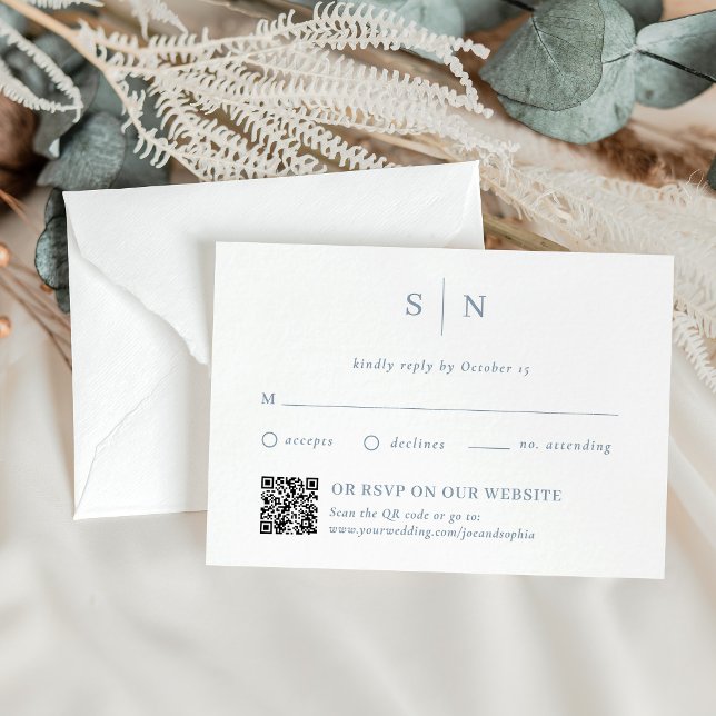 Dusty Blue Chic | Traditional and QR Code RSVP Card (Creator Uploaded)