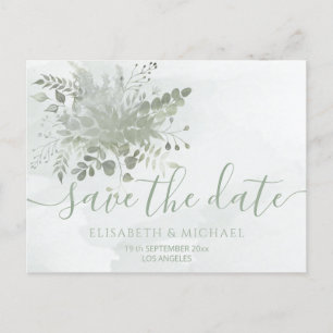 Dusty blue chic watercolor greenery eucalyptus announcement postcard