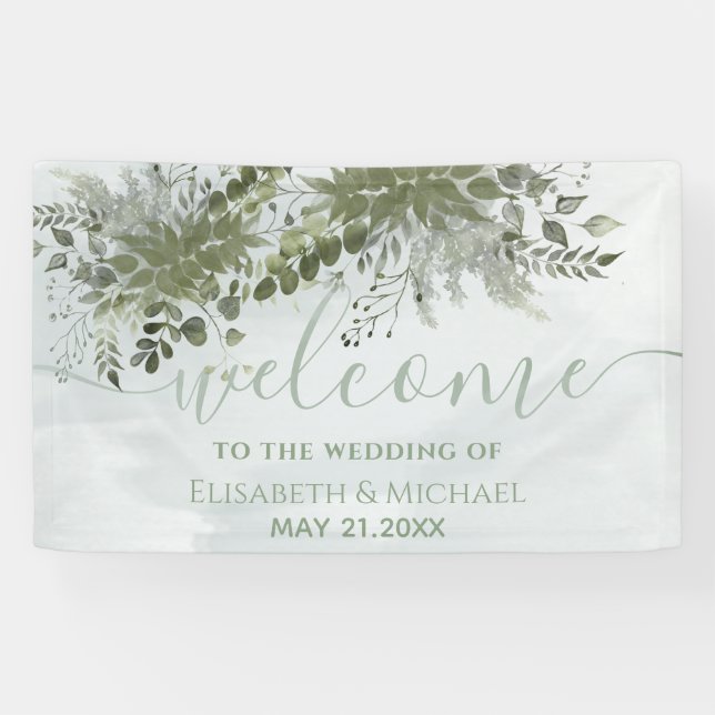 Dusty blue chic watercolor greenery eucalyptus banner (Horizontal)