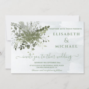 Dusty blue chic watercolor greenery eucalyptus inv invitation