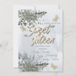 Dusty blue Chic watercolor greenery eucalyptus Invitation