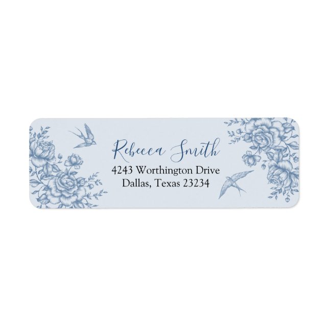 Dusty Blue Chinoiserie Baby Shower Address Label (Front)