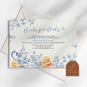 Dusty Blue Chinoiserie Baby Shower Books For Baby Enclosure Card