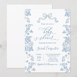 Dusty Blue Chinoiserie Baby Shower Boy Invitation