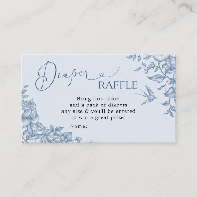 Dusty Blue Chinoiserie Baby Shower Diaper Raffle Enclosure Card (Front)