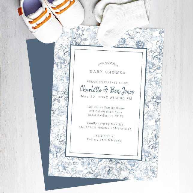 Dusty Blue Chinoiserie Baby Shower Invitation (Classic Baby Shower Invitation)