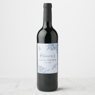 Dusty Blue Chinoiserie Baby Shower Wine Label